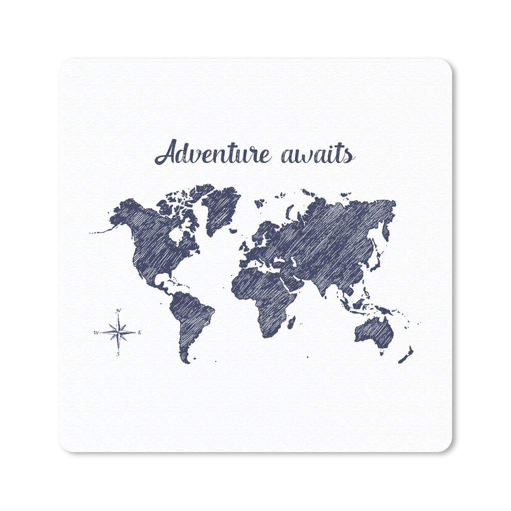 MuchoWow Mauspad Mousepad Weltkarte - Zitat - Blau 20x20 cm - Mousepads - Maus Mat - Pad - Mausunterlage - Desk Mat - Bureauartikeln