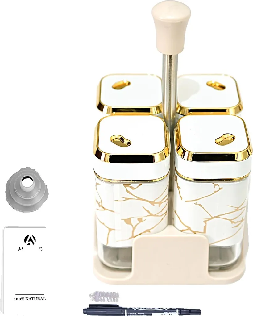Set Barattoli Spezie Avorio M-a: Design Retro e Coperchi Regolabili
