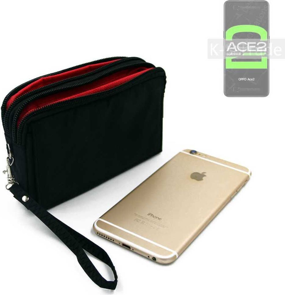 K-S-Trade Schutz Hülle Handy Hülle kompatibel mit Oppo Reno Ace 2 Gürteltasche Travelbag Handytasche mit Zusatzfächern, schwarz