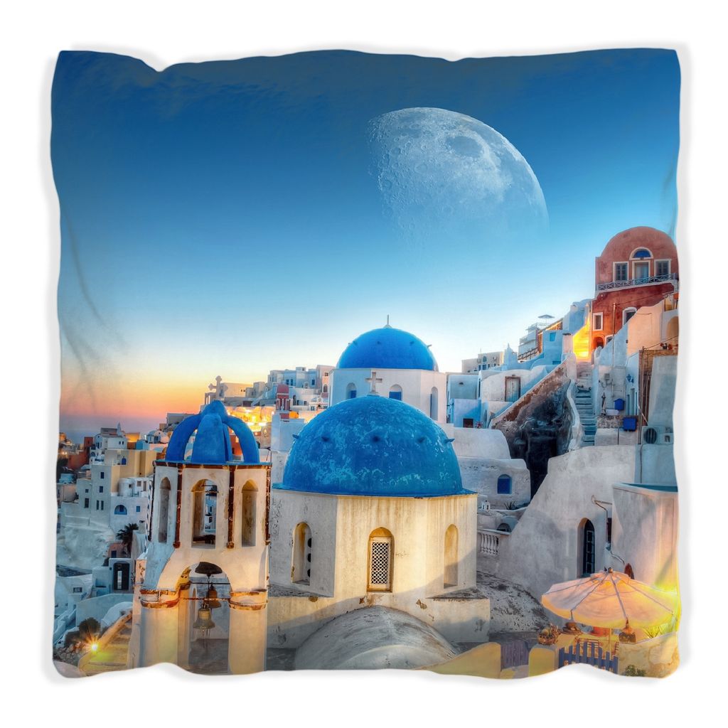 Wallario Premium Kissen, weiche Oberfläche, mit Motiv Urlaub auf Santorini, Größe: 30 x 30 cm, mit weißer Rückseite
