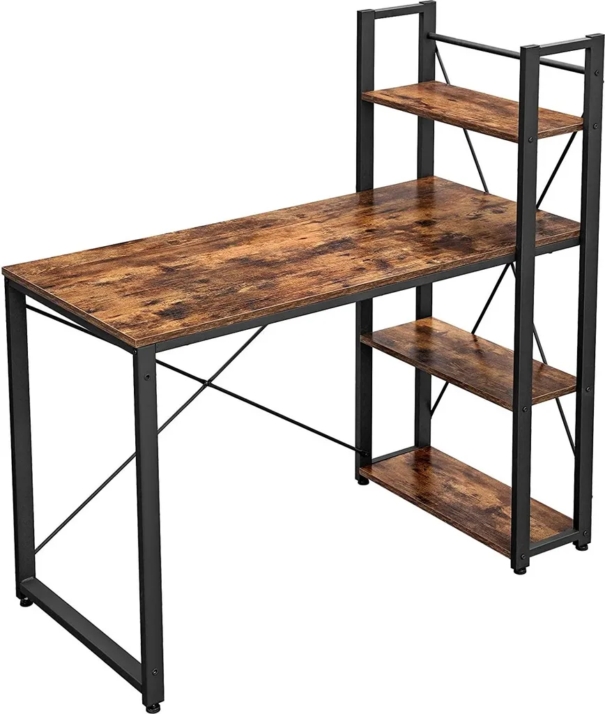 Bureau 120x60x120 cm en Bois et Métal Robuste avec Étagères Réversibles