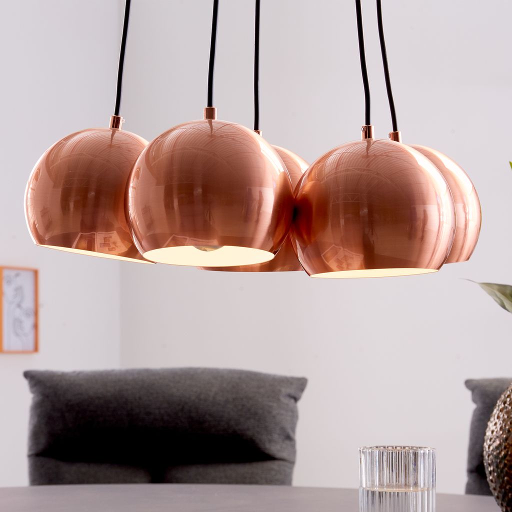 Retro Hängelampe PERLOTTA kupfer mit 5 Schirmen Kugelleuchte Pendelleuchte Hängeleuchte Design
