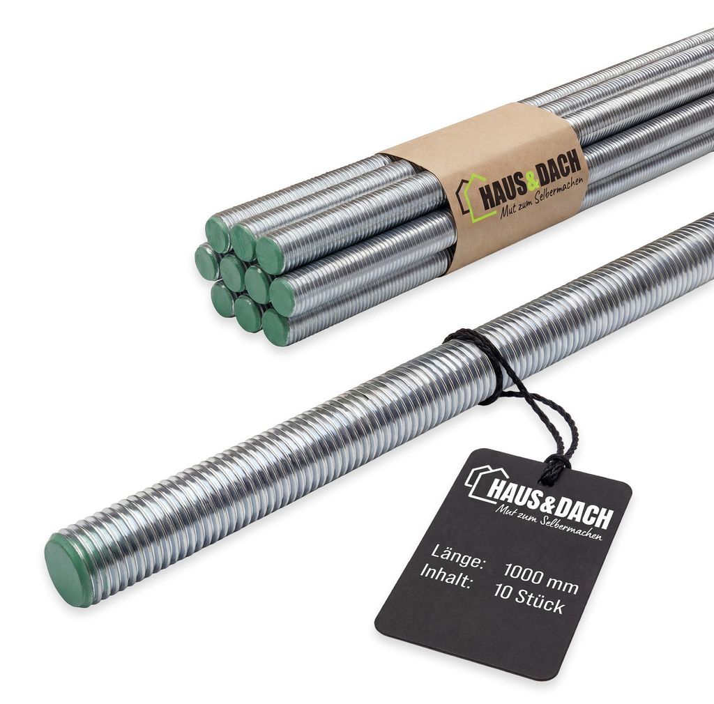 HAUS&DACH Gewindestange M8x1000 mm DIN 975 - Gewindestab für Montage, Bau & Befestigung, Edelstahl A2 - 10 Stk.