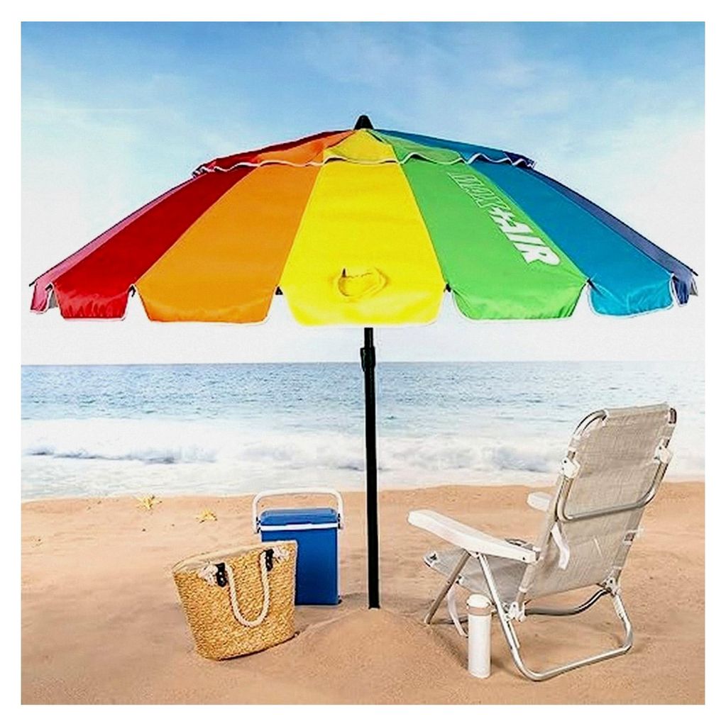 Winddichter, faltbarer und neigbarer Strandschirm, mehrfarbig, Ø206 cm, mit UV 50 Schutz