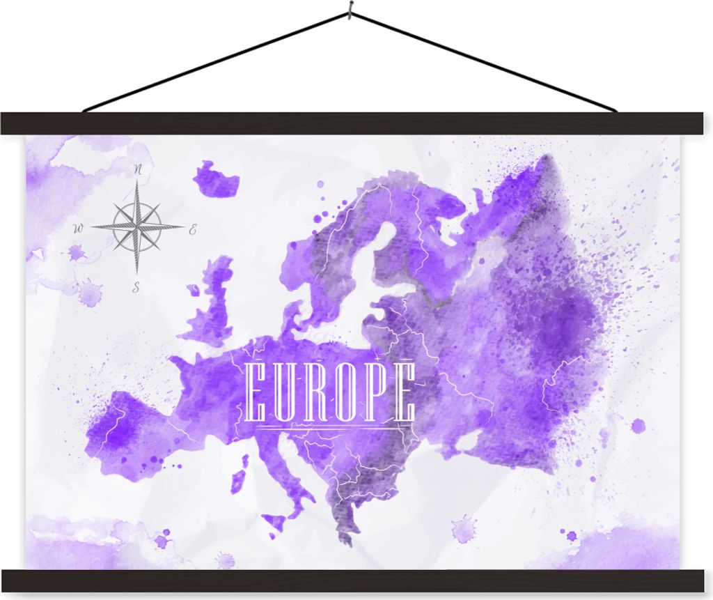 MuchoWow Textilposter Europa - Weltkarte - Farbe 120x80 cm mit schwarzem Rahmen - Wanddeko