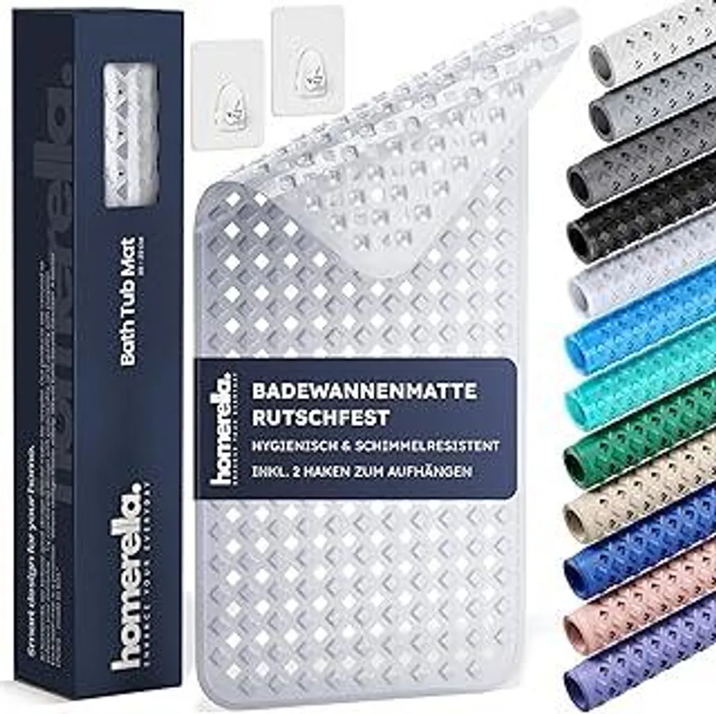 Homerella Tappetino Vasca Antiscivolo 88x39 cm: Sicurezza e Ganci Inclusi