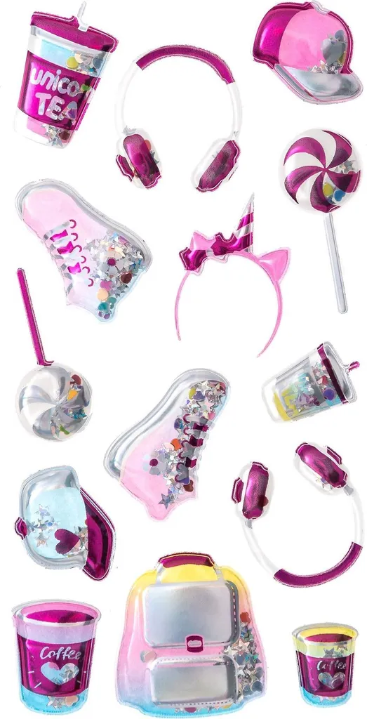 Adesivi Shaker 3D Kawaii Chicche Rosa - Pack 14 Pezzi per Journaling