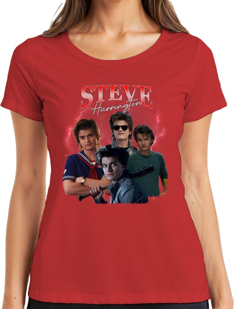 Steve Harrington Stranger Serienfan Geschenk Babysitter Hawkins Damen T-Shirt, Rot, XXL