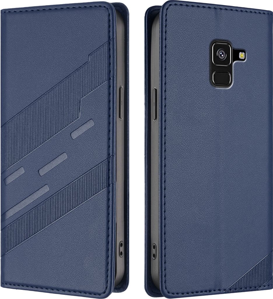 Hülle für Samsung Galaxy A8 2018, Kunstleder Brieftaschen Handyhülle mit Kartenfach und Standfunktion Blau