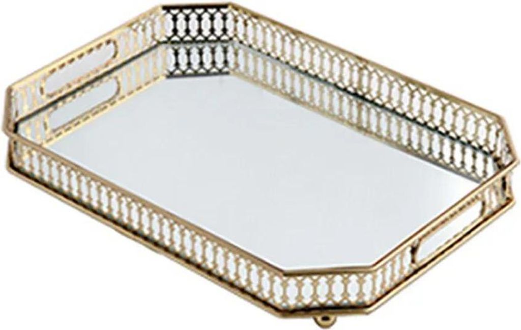 Spiegeltablett - Serviertablett - Rechteckig - 35×25×5 cm - Eisen und Glas - Kerzenteller - Gelb
