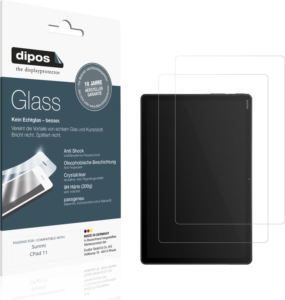 2x Schutzfolie für Sunmi CPad 11 - Anti-Shock 9H Folie dipos Glass Kunststoffglas