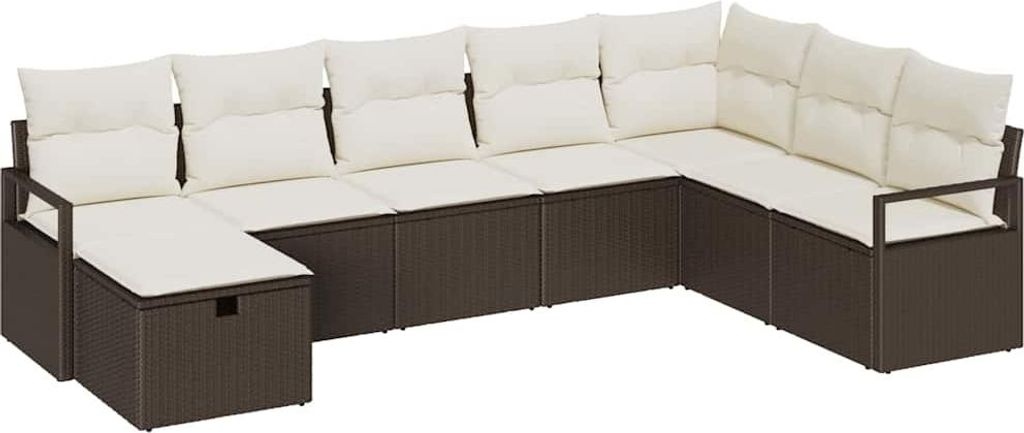 Sofa Set mit Kissen mit Speicher Braun und Creme Poly-Rattan