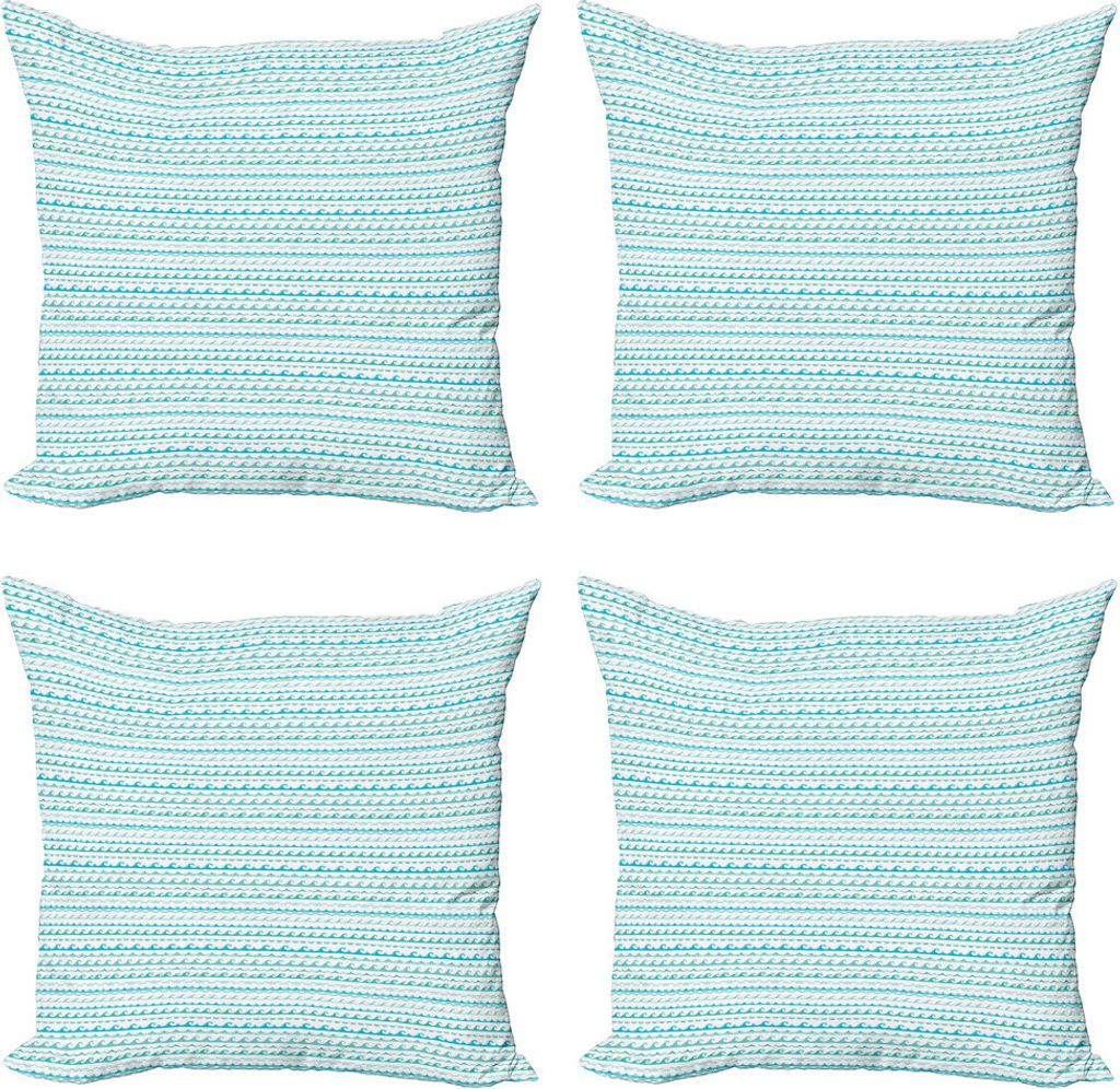 ABAKUHAUS blau Wasser Kissenbezug Set (4 Stück), Meer Wellen und Kurven, Moderner Doppelseitiger Digitaldruck, 45 cm x 45 cm, Dunkle Seafoam Blau