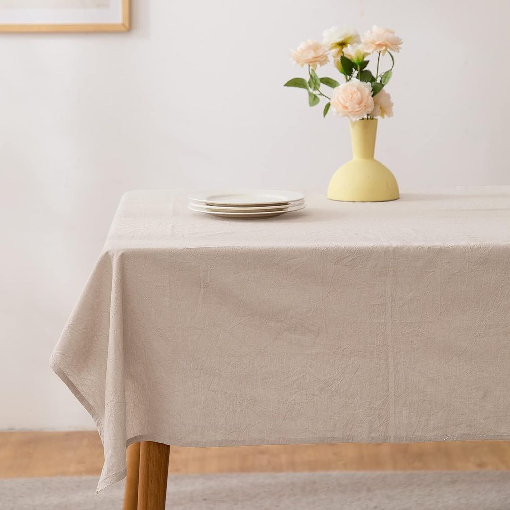Tablecloth Beige Linen Look Washed Baumwolle Square Tablecloth 140 x 180 cm