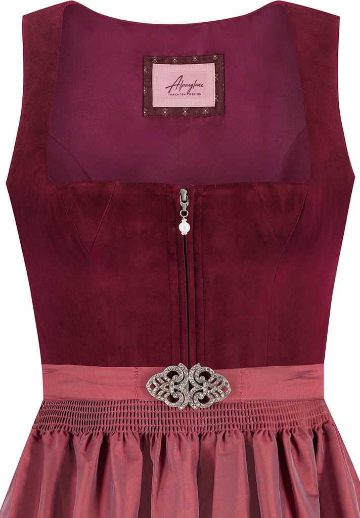 Spieth & Wensky Trachtenmieder Griffin - Samt Mieder Mit Puffärmeln In Dunkelrot