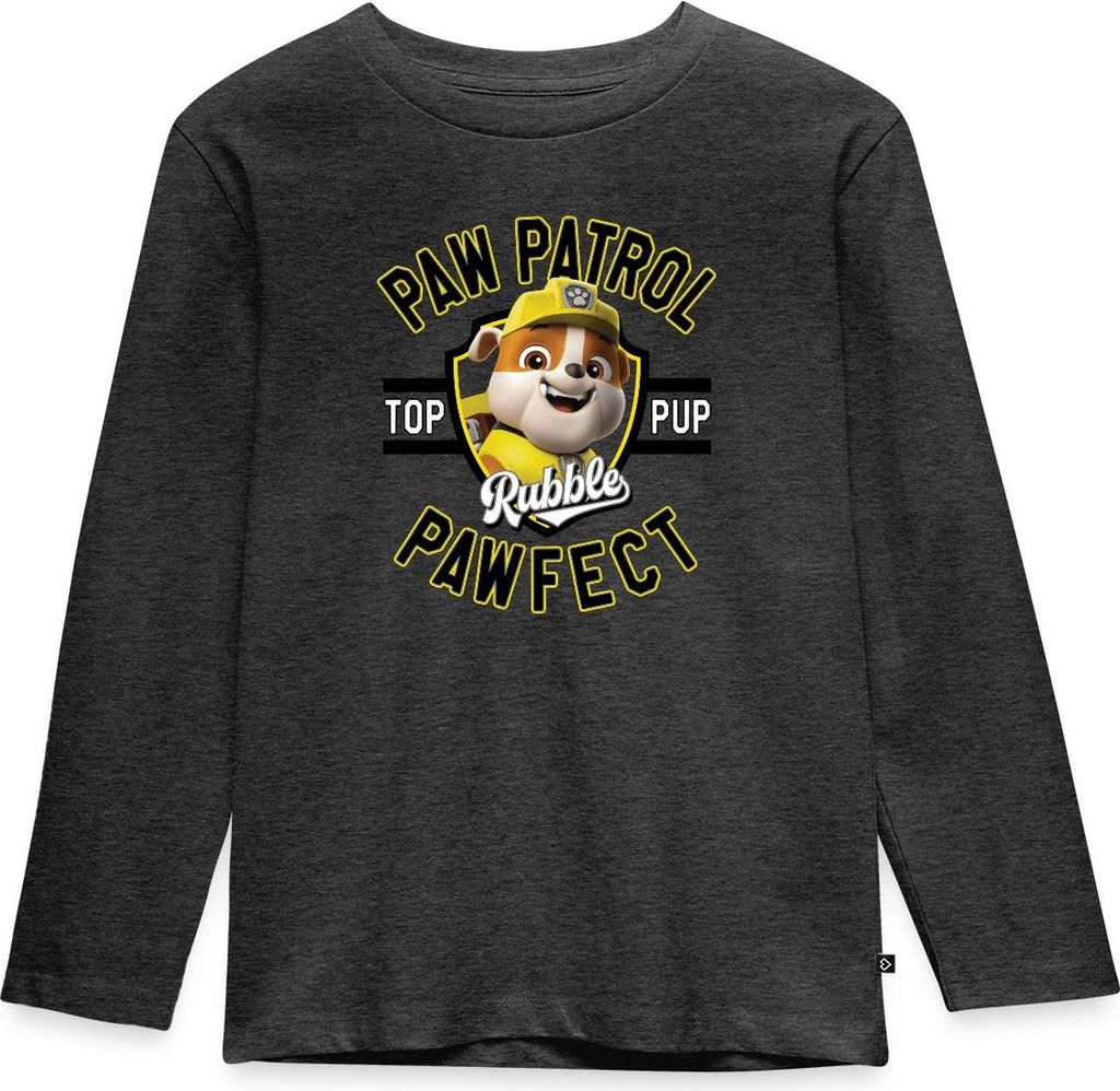 Spreadshirt Paw Patrol Rubble Pawfect Kinder Premium Langarmshirt, 122/128 (6 Jahre), Anthrazit meliert