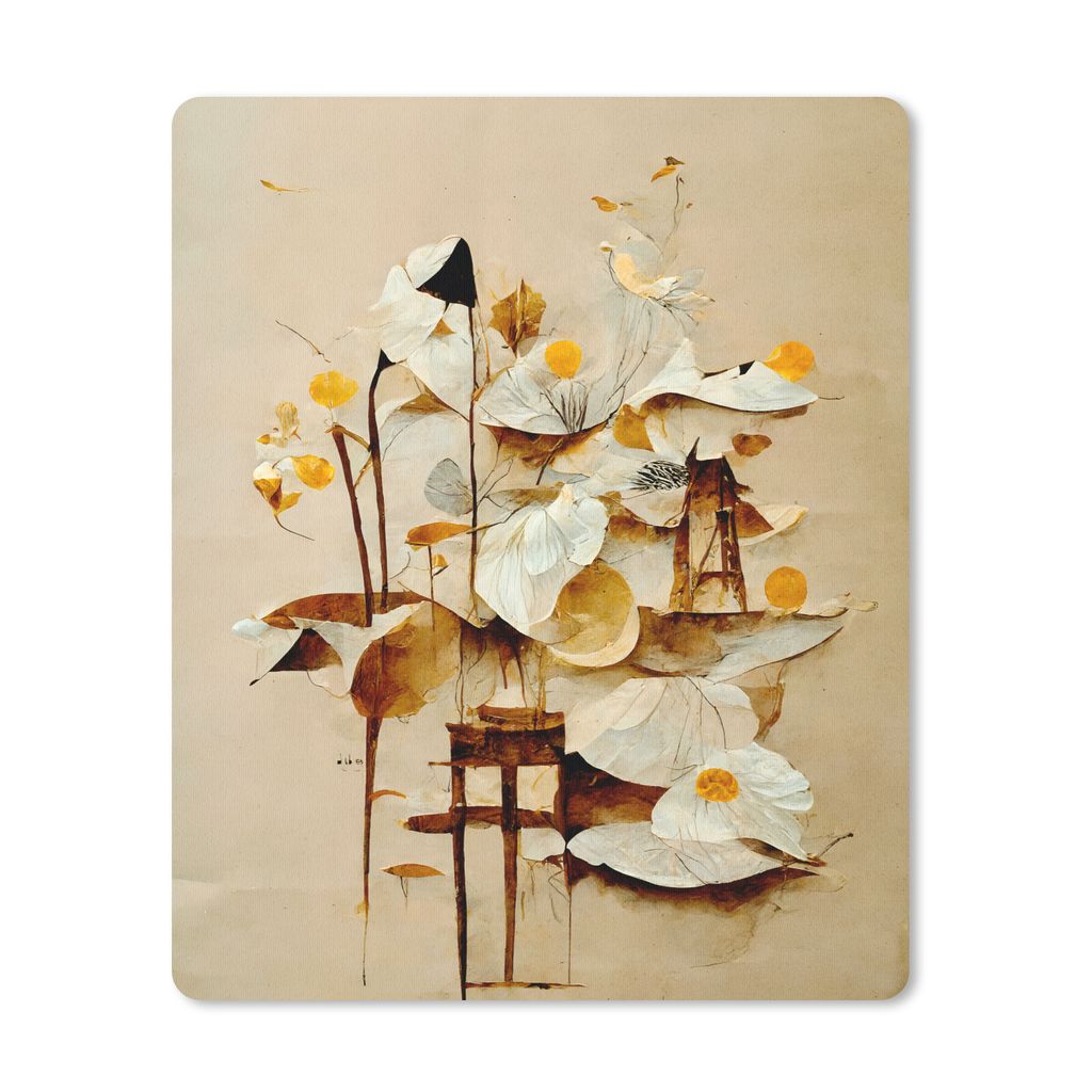MuchoWow Mauspad Mousepad Blumen - Weiß - Pflanzen - Vintage 30x40 cm - Mousepads - Maus Mat - Pad - Mausunterlage - Mausmatten
