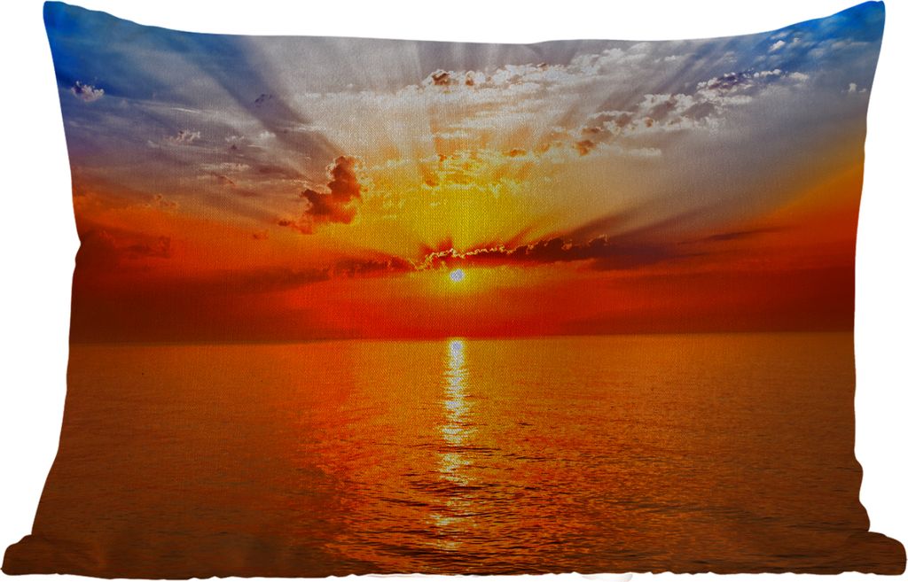 MuchoWow Outdoor Kissen - Sonnenuntergang - Meer - Himmel - Orange - Horizont - Wasser - 60x40 cm - Wetterfest - Lounge Kissen - Zierkissen - Kis...