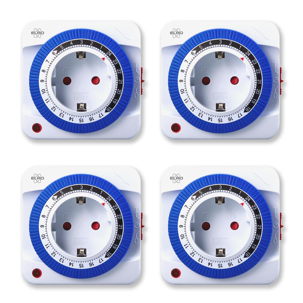 4er Set, Steckdosen mit mechanischer Zeitschaltuhr, Timer analog manuell, H 8cm