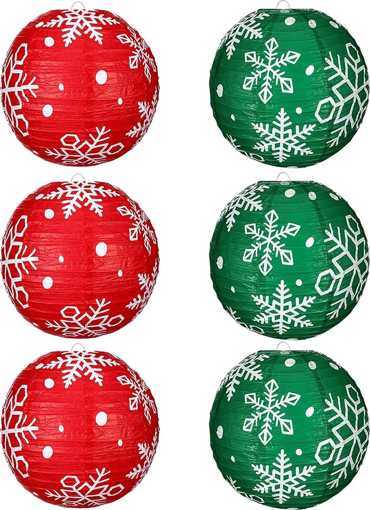 Schneeflocken-Papierlaterne, rot-grün, Weihnachts-Hängelaterne, runde Dekoration für Innen- und Außenbereich, Feiertags-Partyzubehör