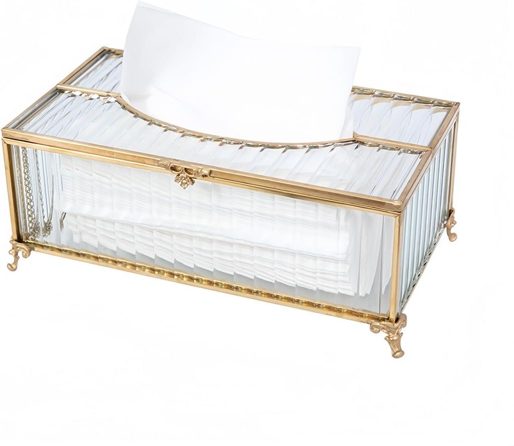 Rechteckige goldene Glasbox – gleiche Beschreibung, wahrscheinlich optische Variation