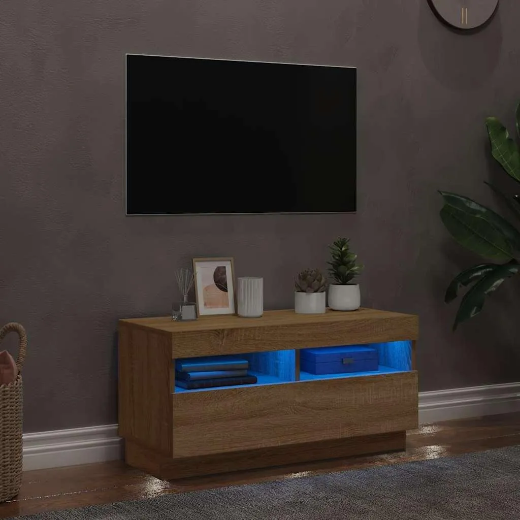 Mobile Supporto TV 80x35x40 cm Rovere Sonoma - Robustezza e LED - 2