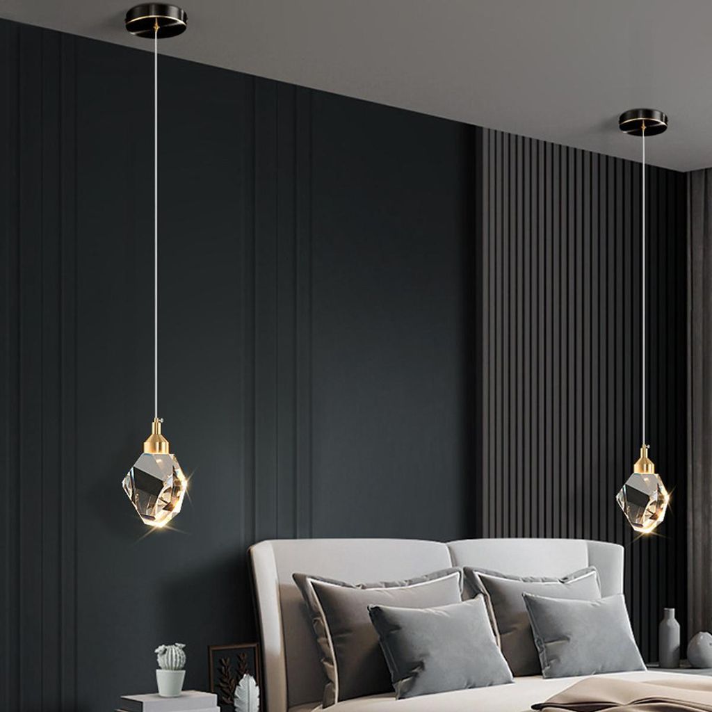 Moderne Kristall-Pendelleuchte, 3 Farben LED-Kristall-Pendelleuchte, für Kücheninsel, Schlafzimmer, Wohnzimmer, Esszimmerbeleuchtung (Gold)