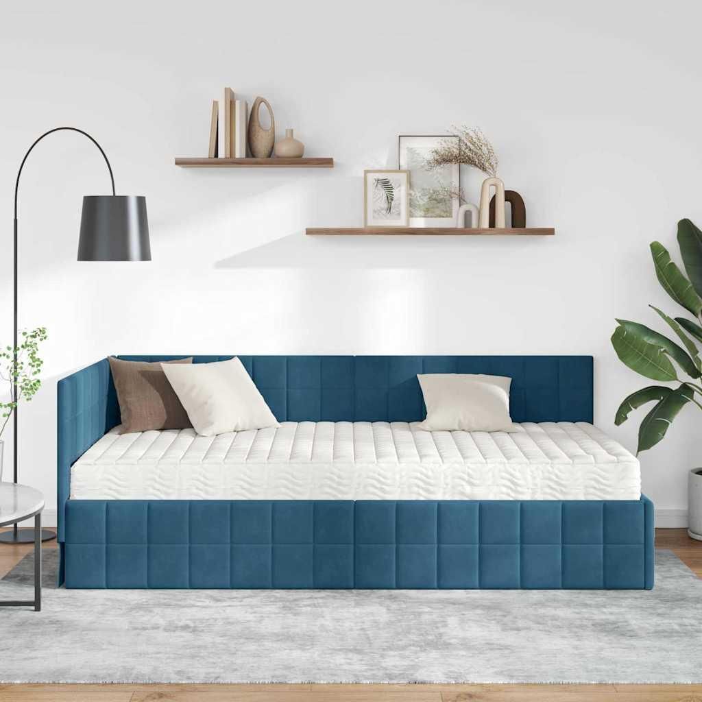 Langlebige Eckbettgestell mit Matratze mit Kopfteil 2 pcs - Montage erforderlich - Blau Samt - Möbel782322 - Klassische BettenJugendbett Tagesbett
