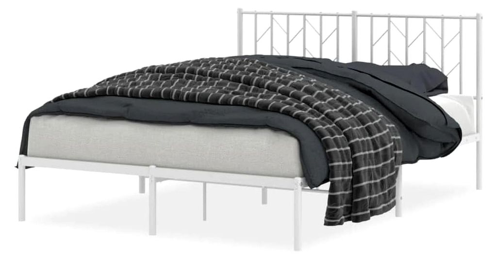 Bettgestell mit Kopfteil aus Metall in Weiß 135x190 cm