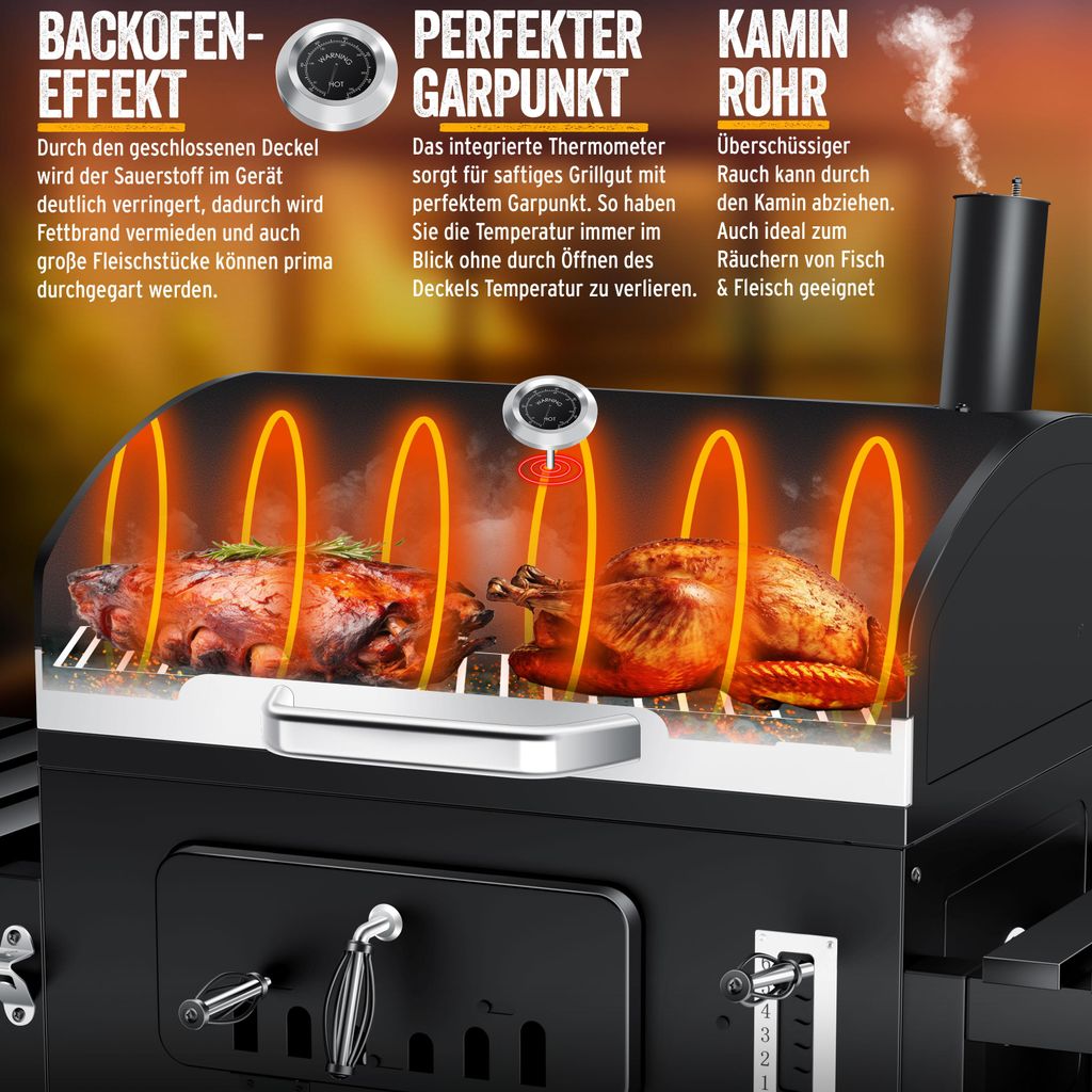 KESSER® Grillwagen XXL Holzkohlegrill mit Edelstahl-Griff