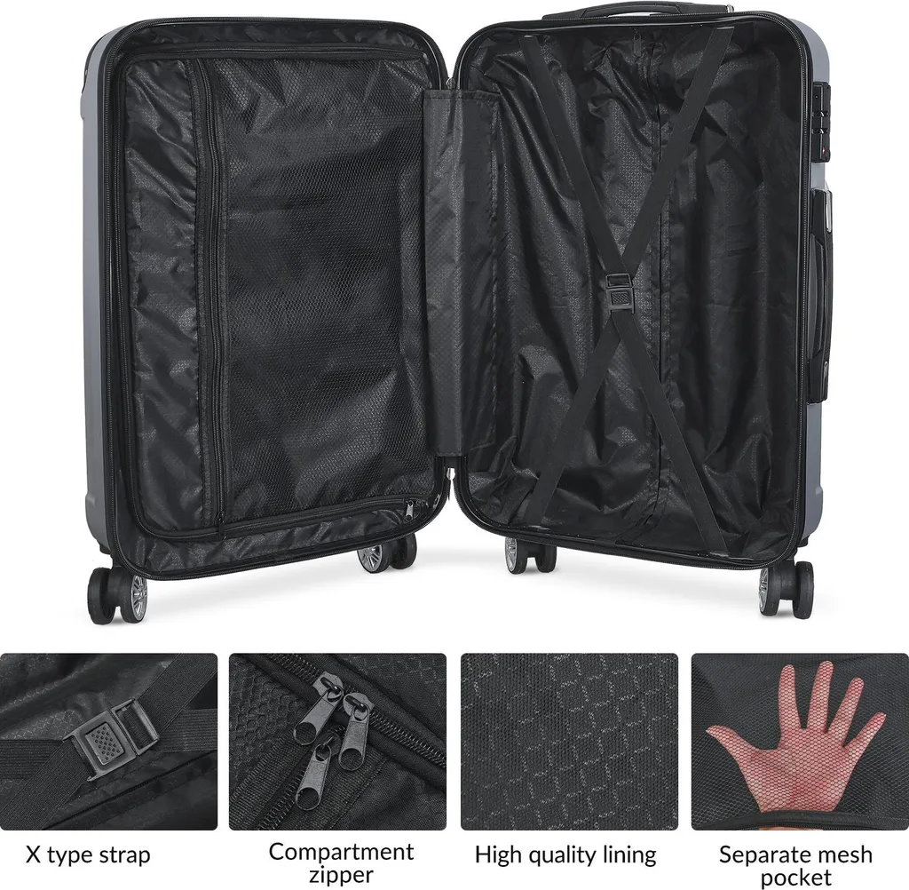 Set Trolley 3 Pezzi Grigio ABS Leggero TSA - Ruote 360 Gradi - 7