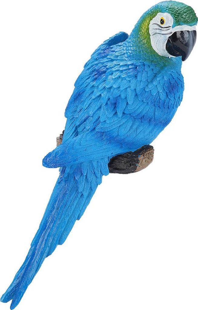 Harz lebensechte Vogel Ornament Figur Papagei Modell Spielzeug Garten Skulptur Wanddekor (blau links)