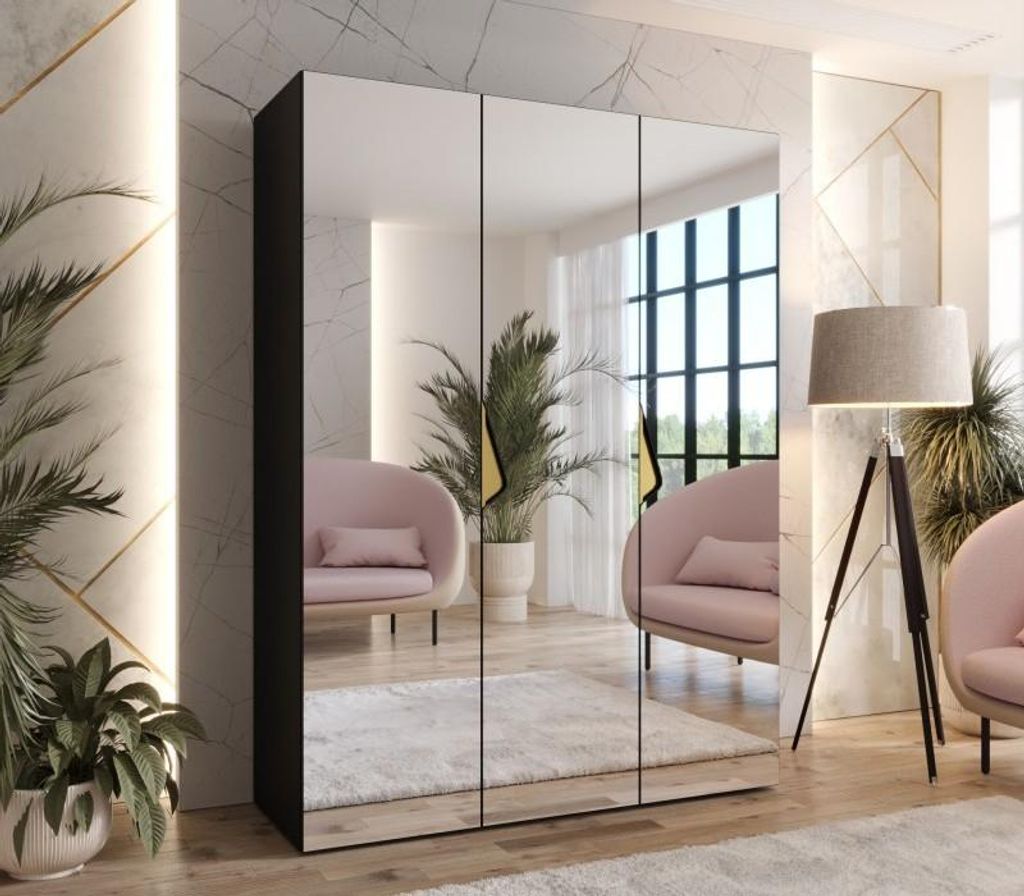 Spiegelschrank 150 cm AMARIS 3 - schwarz / goldene Griffe
