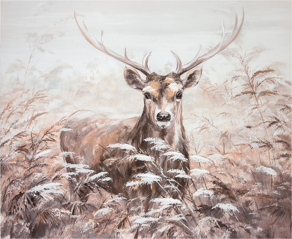 Gilde Bild, rechteckig, "Hirsch", Hirschmotiv, Kiefernholz, Leinwand, braun, VE 1, L. 2,7 cm, B. 100 cm, H. 80 cm 38295