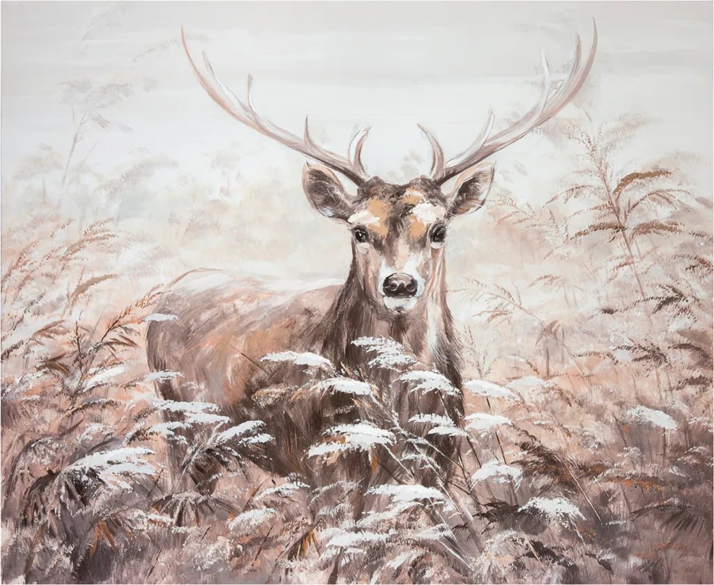 Tableau de Cerf pour Déco Salon Nature Châssis Bois Pin Marron 100x80 cm