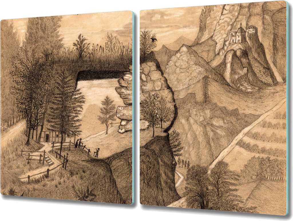 Coloray Küchenbrett Kochplattenabdeckung Hackbrett Schneidebrett Herdabdeckplatte 2x40x52 cm - Waldbaum-Zeichnung