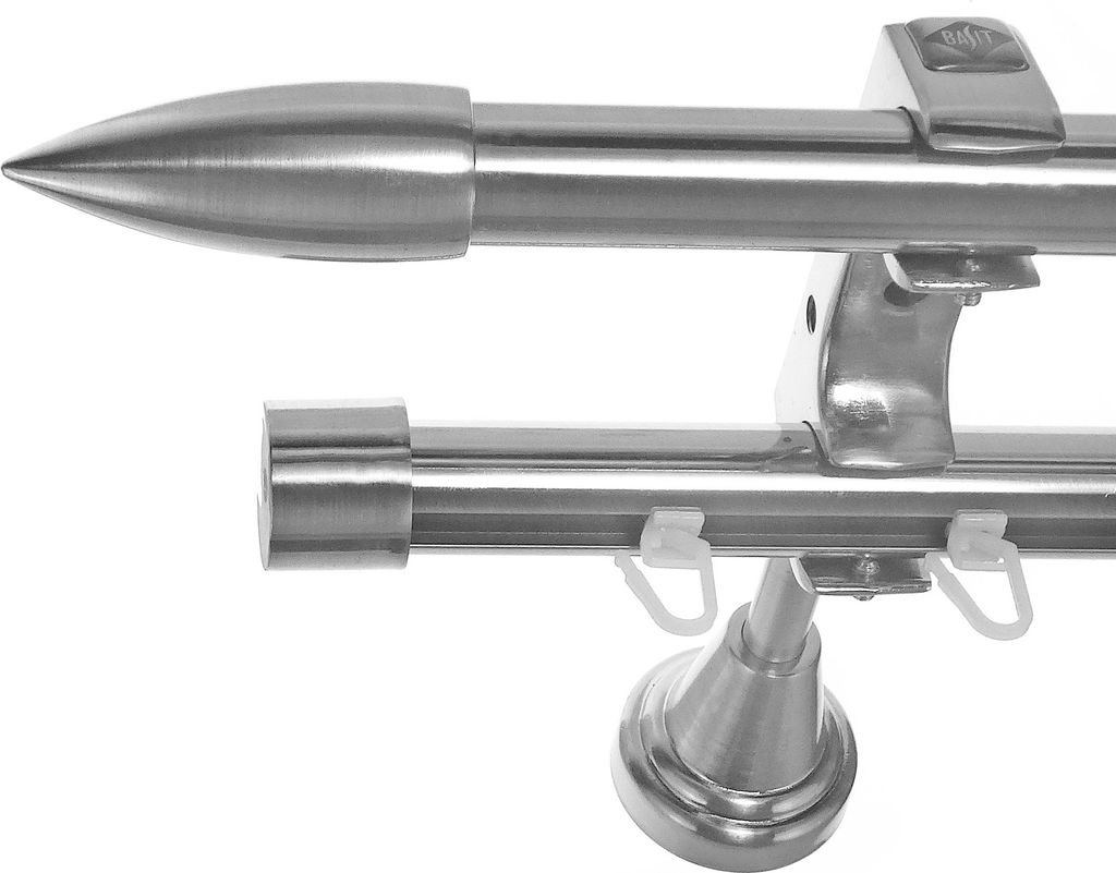 Rohr + Innenlauf Gardinenstange Ø 20mm Edelstahl Look 2-läufig Wandträger H60 RI