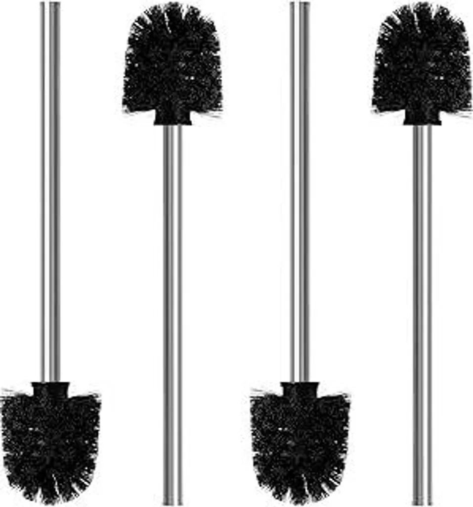 Set 4 Spazzole WC Nirox Nere 8cm - Ricambi Eleganti con Manico Acciaio