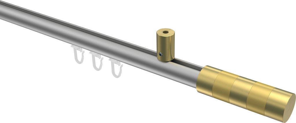 Interdeco Innenlaufstange / Gardinenstange mit Innenlauf Silbergrau / Messing-Optik, Typ Sonius Mavell (Zylinder Bicolor) Deckenmontage, 20 mm Ø 1...