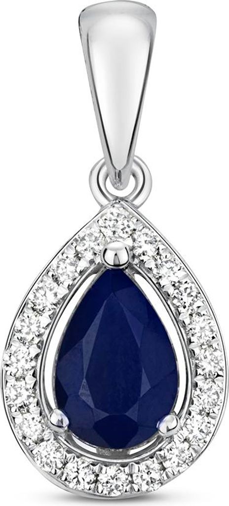 9 Karat (375) Weißgold Damen - Diamant Anhänger Brillant-Schliff 0.09 Karat HI - I1 mit Saphir - 17mm*8mm; TRS3497