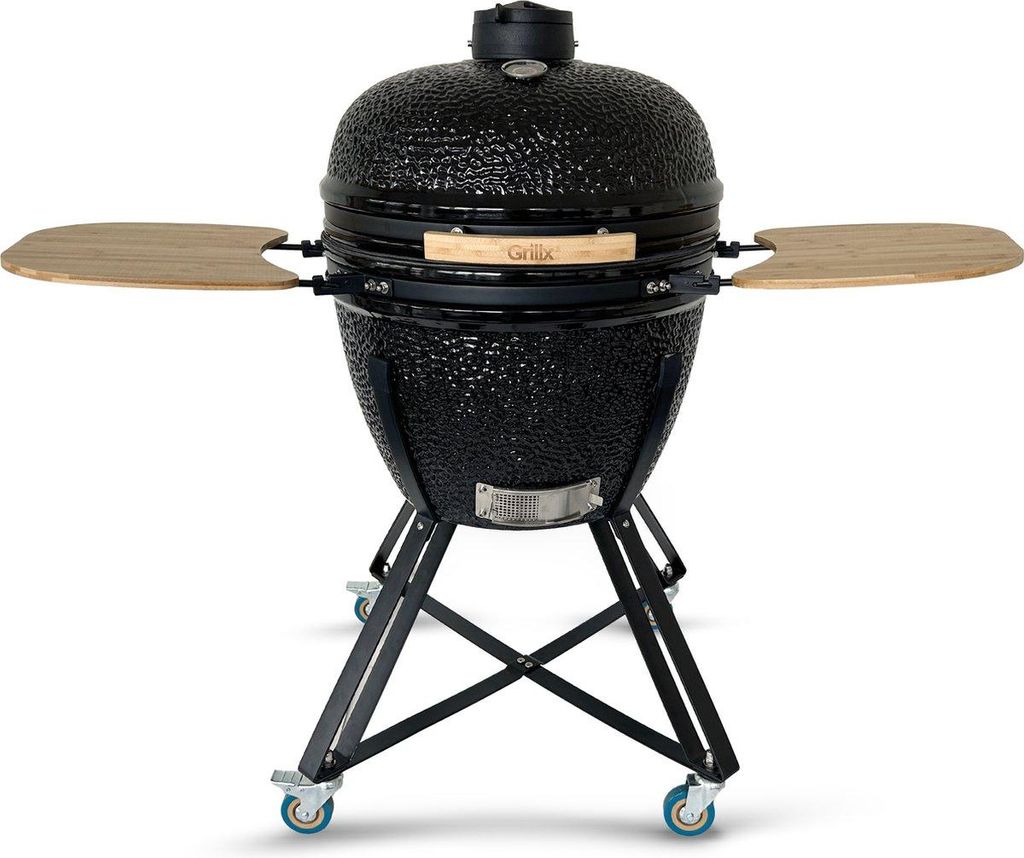 GrillX Kamado BBQ - 24 Zoll - Inklusive Abdeckung - BBQ Ei - Kohlegrill - Schwarz - Ø 53 cm