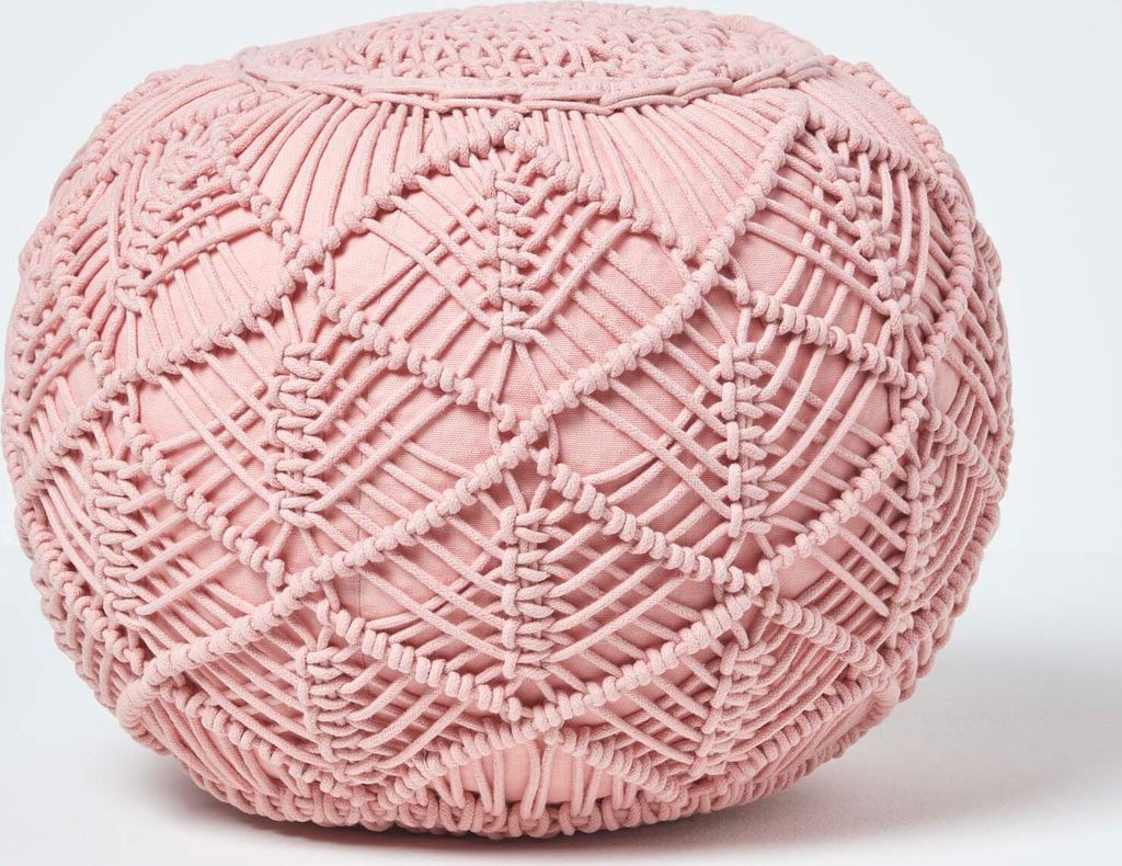 HOMESCAPES Großer gehäkelter Pouf, rosa, 40 x 50 cm