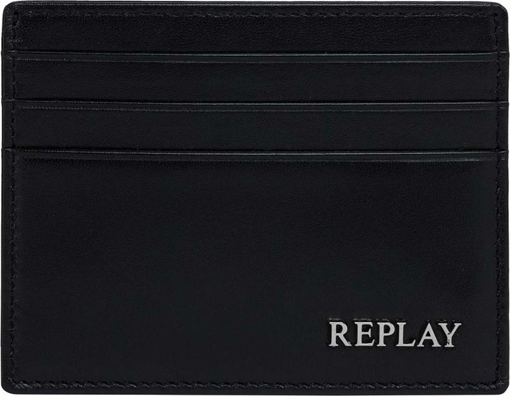 REPLAY Leder Kartenhalter Credit Card Holder Silver Black schwarz