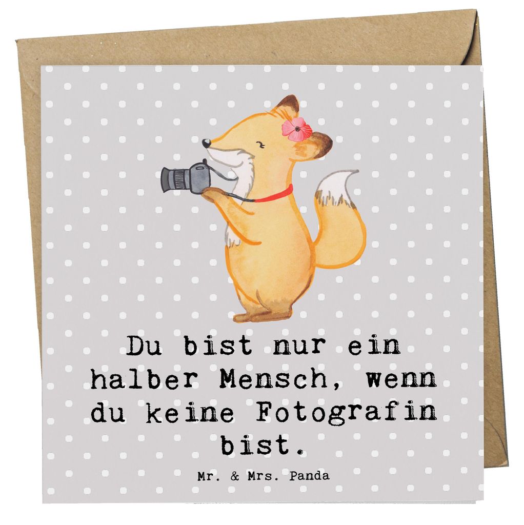 Mr. & Mrs. Panda Glückwunschkarte Fotografin Herz - Grau Pastell - Geschenk, Fotografie, Ausbildung, Beruf, anlasskarte, Spruch, Grußkarte, Klapp...