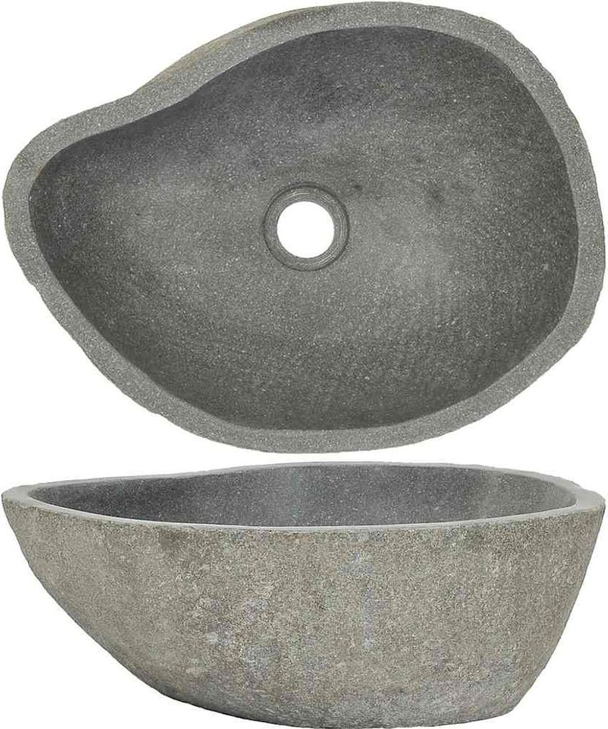 A top-down and side view of a stone sink.