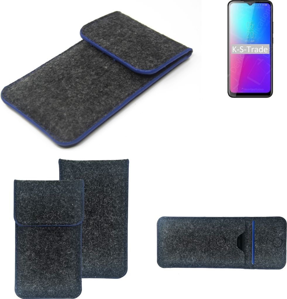 K-S-Trade Handy-Hülle Schutz-Hülle kompatibel mit Lenovo Moto G5 Single-SIM Filztasche Pouch Tasche Case Sleeve Filzhülle dunkelgrau, blauer Rand