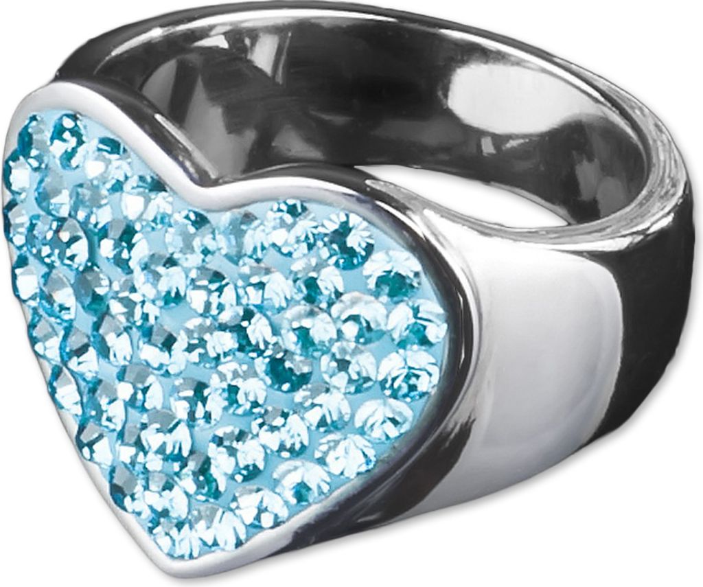 viva-adorno Gr. 50 (15,9 mm Ø) Edelstahl Ring Damenring Multi Kristall Herz verschiedene Farben RS30,türkis