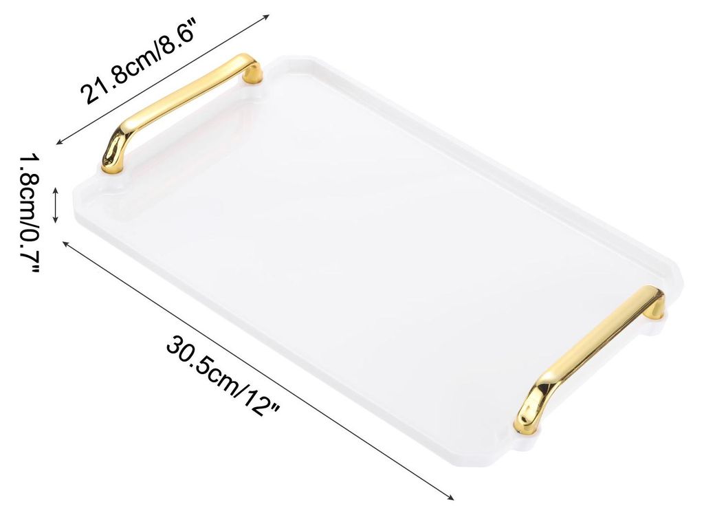 12 x 8,6 Zoll Kunststofftablett mit goldenen Griffen, wiederverwendbares Tablett rechteckige Partyplatten fš¹r Dessert Kaffee Teetisch, Wei?