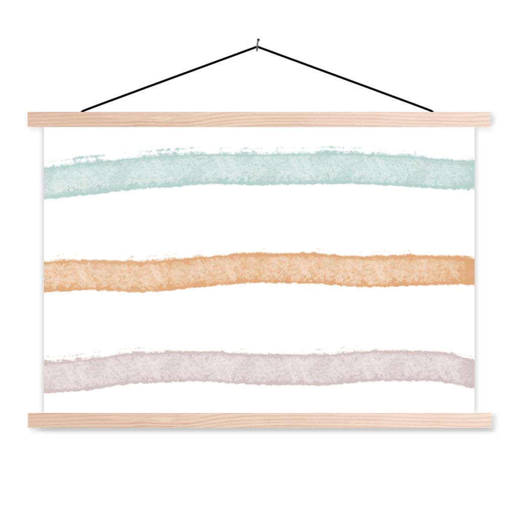 MuchoWow Textilposter Linie - Pastell - Regenbogen - Muster 60x40 cm mit holzfarbenen Rahmen - Bilder