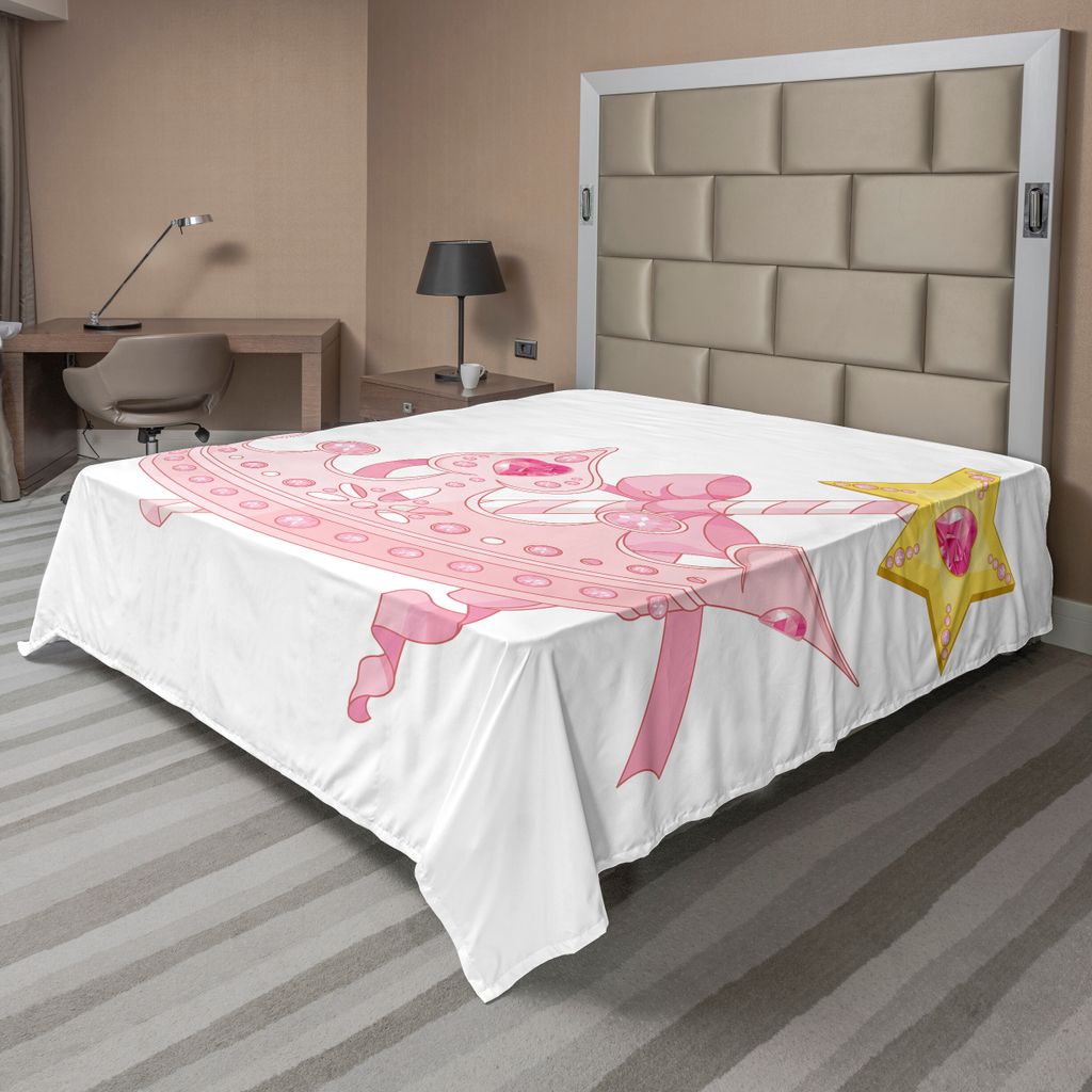 ABAKUHAUS Prinzessin Bettlaken, Krone Zauberstab Für Wahre Prinzessin Ribbon Golden Antique Artwork Druck, weiches bequemes oberes Bettlaken für ...